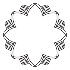 Abstract doodle curly thin line round frame isolated on white background. Mandala border. 