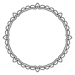 Abstract doodle curly thin line round frame isolated on white background. Mandala border. 