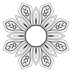 Abstract doodle curly thin line round frame isolated on white background. Mandala border. 