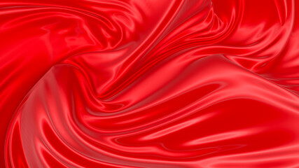 Beautiful flowing fabric of red wavy silk or satin. 3d rendering image.