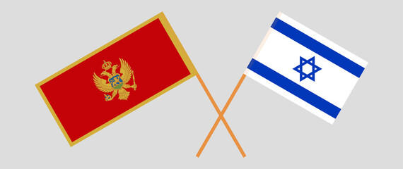 Crossed flags of Montenegro and Israel. Official colors. Correct proportion