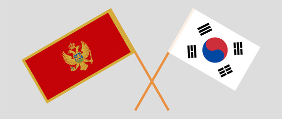 Crossed flags of Montenegro and South Korea. Official colors. Correct proportion