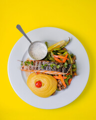 Food, burgers, salats, new and yellow