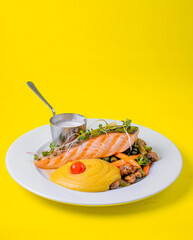 Food, burgers, salats, new and yellow