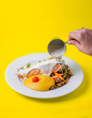 Food, burgers, salats, new and yellow