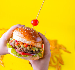 Food, burgers, salats, new and yellow