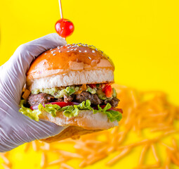 Food, burgers, salats, new and yellow