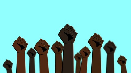 Protest Art animation, hands showing clenched fist gesture on green screen. Arms raised together and present popular gesture animation.