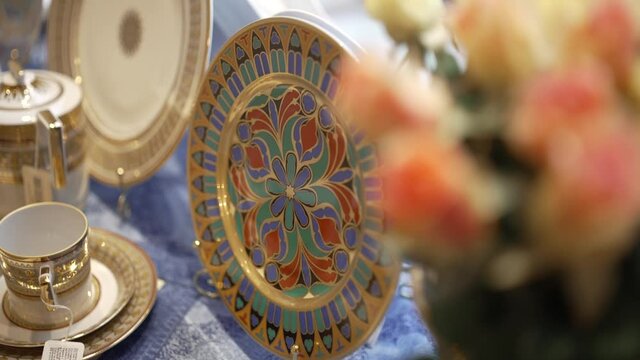 Colorful Decorated Ceramic Plates in Store