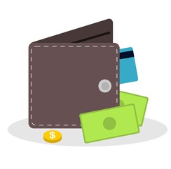 Vector illustration of a wallet containing cash and credit cards, holiday and travel themes, perfect for business and advertising designs