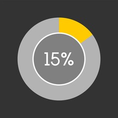 15 percent, circle percentage diagram on black background vector illustration.