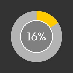 16 percent, circle percentage diagram on black background vector illustration.
