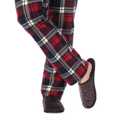 Man in warm soft slippers on white background, closeup