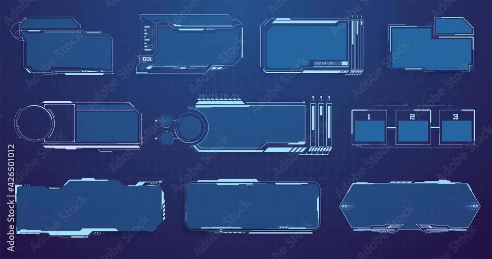 Fototapete hud, ui, gui futuristic user interface screen elements set. high tech screen for video game. sci-fi 