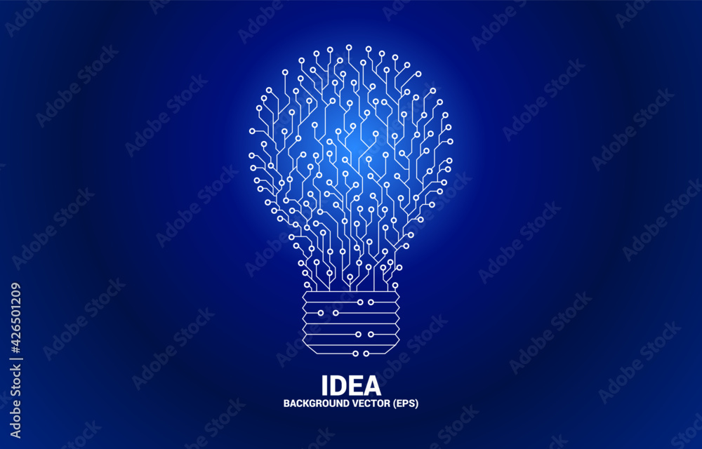 Poster vector light bulb from dot connect line circuit board. concept of business plan and creative idea.