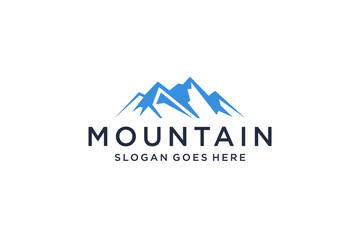 Abstract Mountain Logo. White Shape Linear Style isolated on Blue Color. Flat Vector Logo Design Template Element. - obrazy, fototapety, plakaty