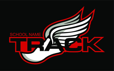 track and field design with winged foot for school, college or league