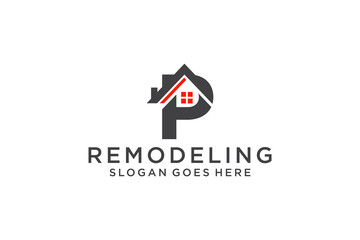 Letter P for Real Estate Remodeling Logo. Construction Architecture Building Logo Design Template Element.