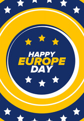 Europe Day. Annual public holiday in May. Is the name of two annual observance days - 5 May by the Council of Europe and 9 May by the European Union. Poster, card, banner and background. Vector