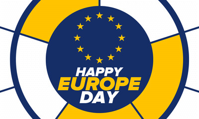 Europe Day. Annual public holiday in May. Is the name of two annual observance days - 5 May by the Council of Europe and 9 May by the European Union. Poster, card, banner and background. Vector