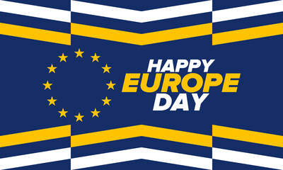 Europe Day. Annual public holiday in May. Is the name of two annual observance days - 5 May by the Council of Europe and 9 May by the European Union. Poster, card, banner and background. Vector