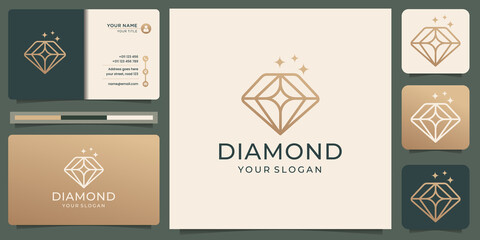 Fototapeta premium minimalist diamond logo design template. luxury line art style,future,Geometric with business card vector illustration. premium vector