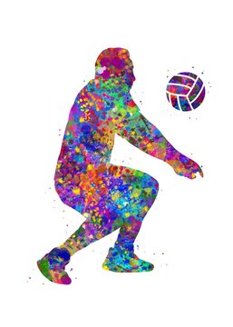 Volleyball player watercolor art, abstract painting. sport art print, watercolor illustration rainbow, colorful, decoration wall art.