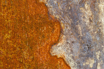 Rusty metal texture with natural drawings. Abstraction and colorful old surface with close up. Iron...