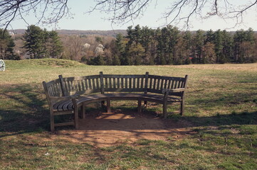 Semi Circular Bench Seating at Valley Forge Park on Spring Day