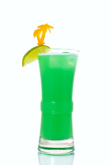 refreshing green cocktail on white background