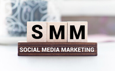 SMM Social Media Marketing definition acronym on blue