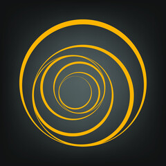 Abstract yellow rotated ring shape. Vector illustration. Gray background. Trendy design element for frame, logo, sign, symbol, web, prints, badges, emblems, template, pattern and abstract background