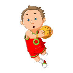 The boy is holding the basket ball and playing the basket