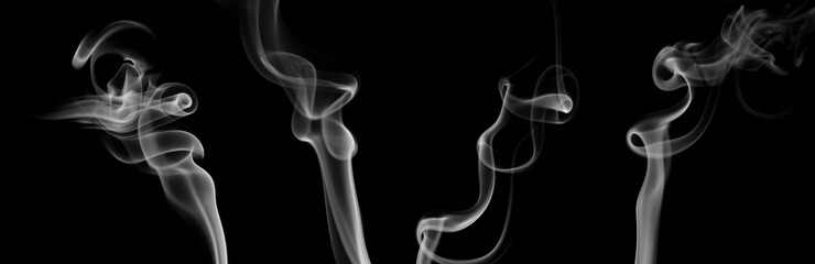 Set swirling movement of the white smoke group, abstract line Isolated on black background