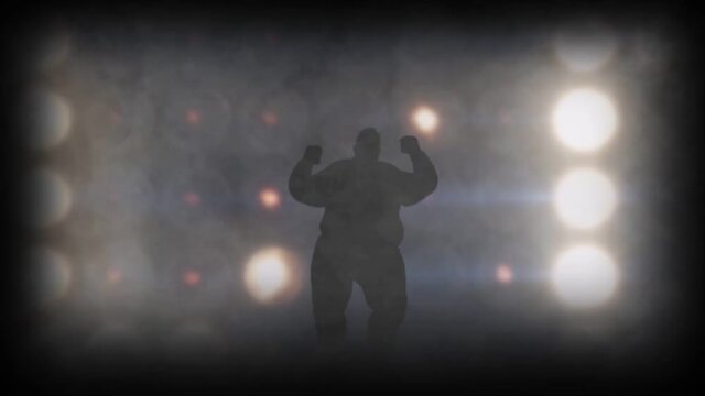 Happy funny fat man emotionally expressively dancing. Male silhouette dancing. 3D animation.