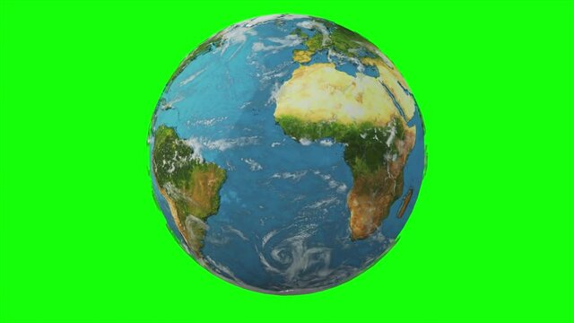 Computer Generated Green Screen Animation Of A Globe Spinning Slowly To Show All Of The Continents And Oceans.