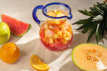 Sangria cocktail with  wine and fresh fruit
