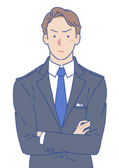 腕組みをするスーツの男性 怒る シンプル