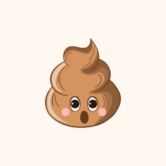 Cartoon poo, template feces icon. Kawaii poop isolated on white background. Shit pattern, evil turd. Vector illustration for invitation, poster, card, fabric, textile. Doodle style