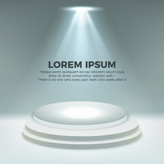 Round podium illuminated by spotlights with sample text. Eps10 vector illustration.