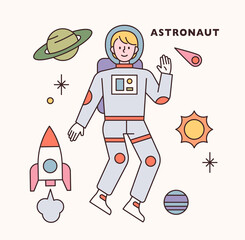 Spaceman character and icon set. flat design style minimal vector illustration.