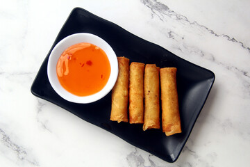 Freshly cooked Filipino food called Lumpiang Shanghai