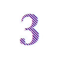 symbol number (3) three, embroidered on a white background in red and blue 