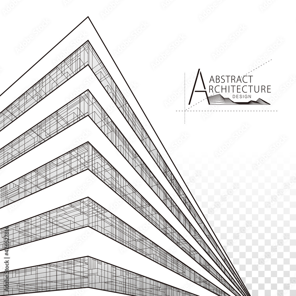 Poster architecture building construction perspective design, abstract modern urban building line drawing.