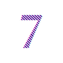 symbol number (7) seven, embroidered on a white background in red and blue 