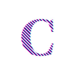 Capital letter C, letter in purple embroidered fabric 