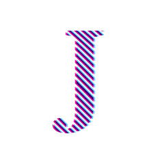 Capital letter J, letter in purple embroidered fabric 