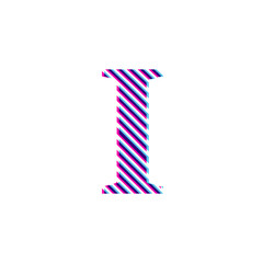 Capital letter I, letter in purple embroidered fabric 