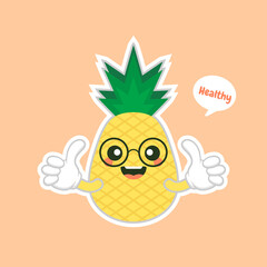 cute and kawaii Pineapple characters, mascots Pineapple cute characters set for summer. Pineapple juice, tropical fruit, summer resort. Vacation concept. For topics like fruit, summer, travel