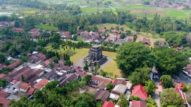 Aerial view of ancient Mendut temple in Buddhist monastery, Muntilan, Indonesia